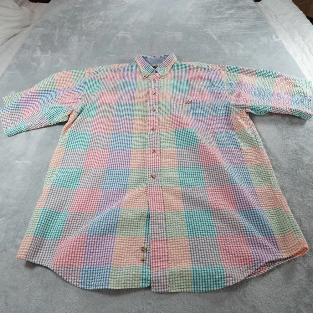 Deep River Trading Seersucker Shirt Mens XXL Pastel Plaid Button Up Cotton Prep - Picture 4 of 14